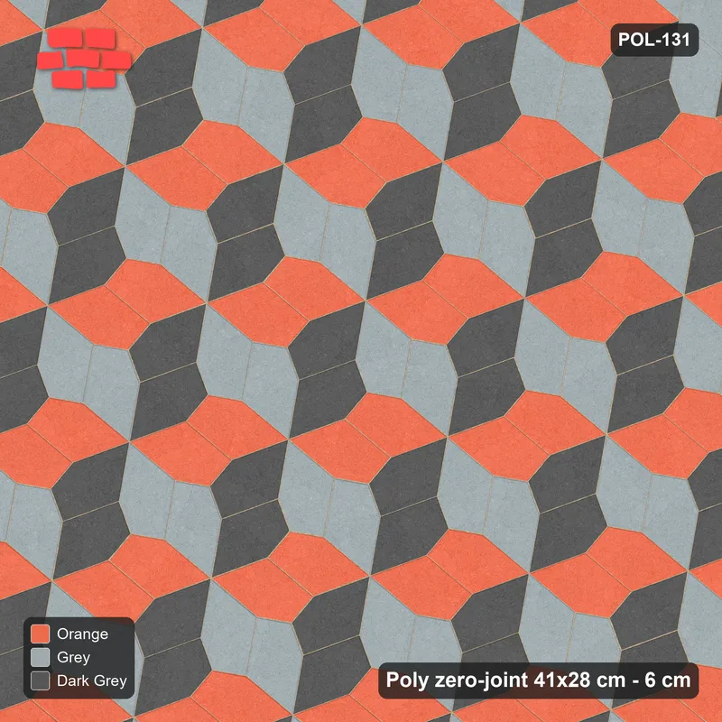 Interlock (Pasco) 41x28 cm · POL-131 · Random Lay Tumbling Three-Tone, Sunset Slate, each orientation its own tone (tumbling blocks) · Top view Interlock (Pasco) 41x28 cm · POL-131 · Random Lay Tumbling Three-Tone, Sunset Slate, each orientation its own tone (tumbling blocks) · Top view