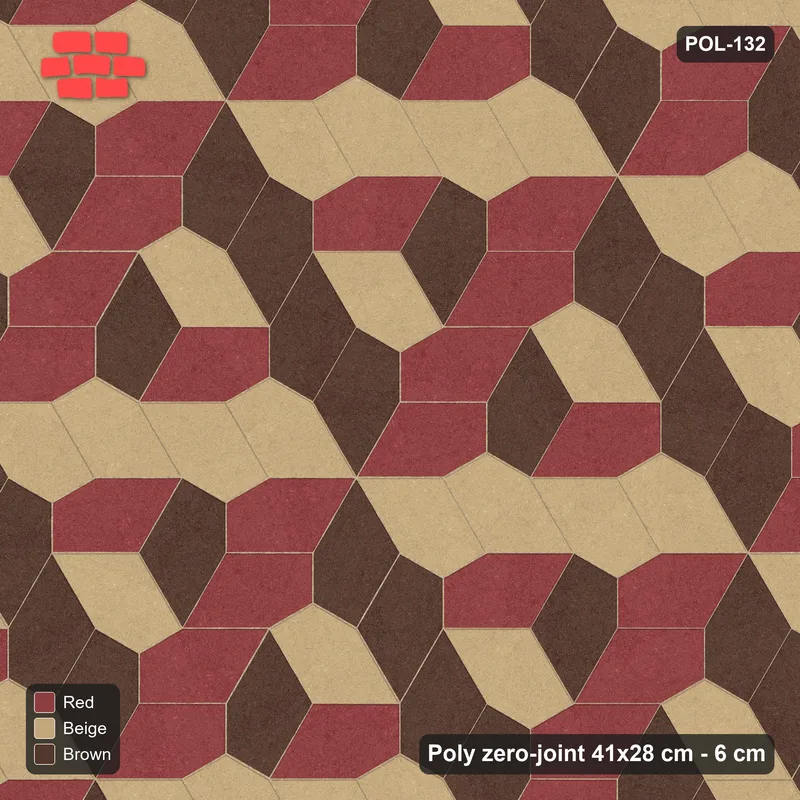 Interlock (Pasco) 41x28 cm · POL-132 · Random Lay Tumbling Three-Tone, Tuscany, each orientation its own tone (tumbling blocks), kerb frame · Top view Interlock (Pasco) 41x28 cm · POL-132 · Random Lay Tumbling Three-Tone, Tuscany, each orientation its own tone (tumbling blocks), kerb frame · Top view