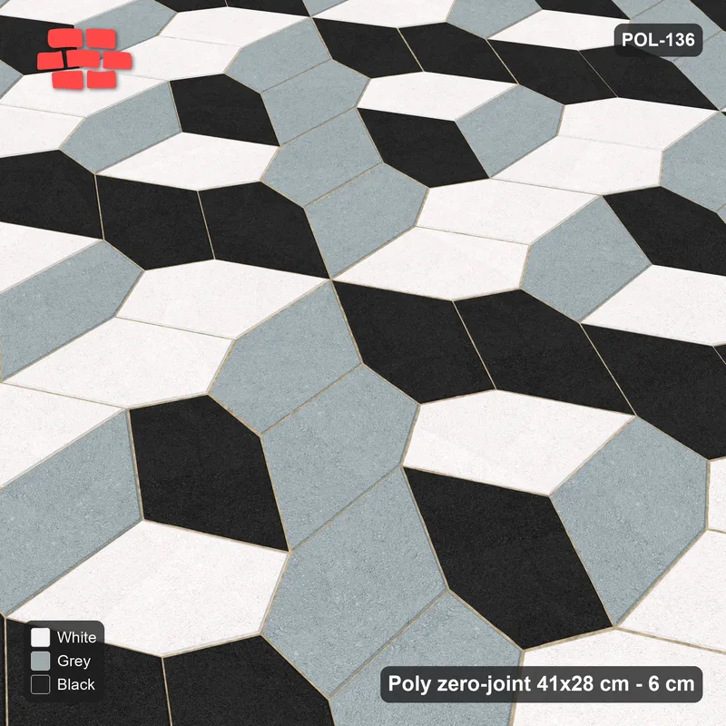 Interlock (Pasco) 41x28 cm · POL-136 · Random Lay Tumbling Three-Tone, Tuxedo, each orientation its own tone (tumbling blocks) · Side view Interlock (Pasco) 41x28 cm · POL-136 · Random Lay Tumbling Three-Tone, Tuxedo, each orientation its own tone (tumbling blocks) · Side view