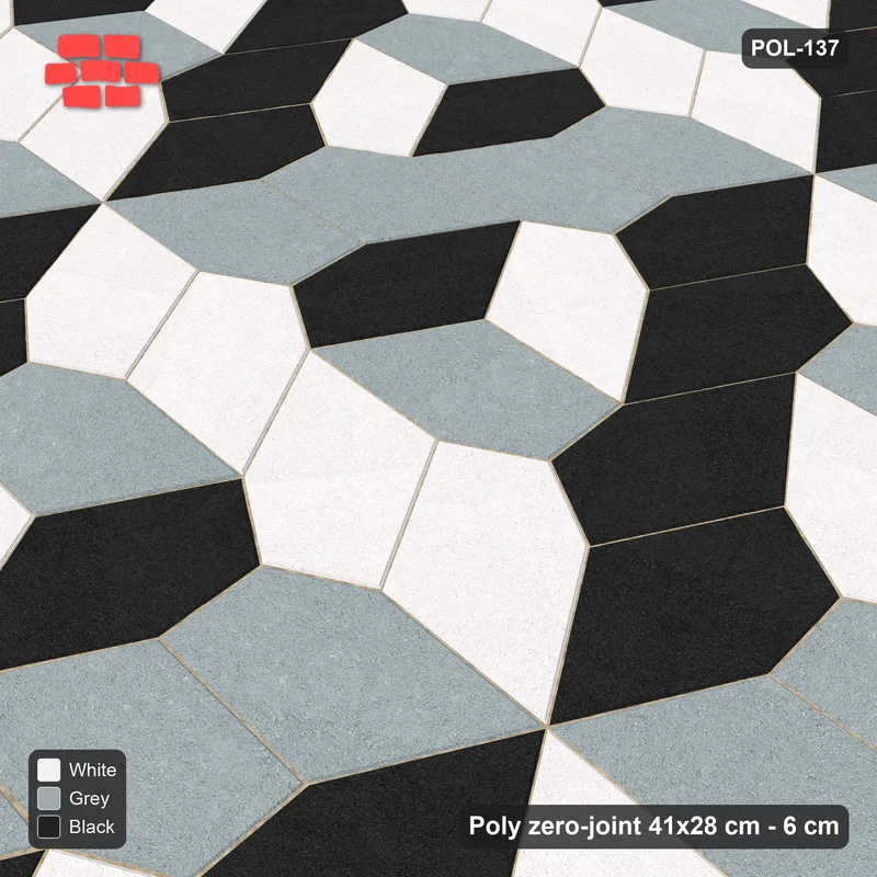 Interlock (Pasco) 41x28 cm · POL-137 · Random Lay Tumbling Three-Tone, Tuxedo, each orientation its own tone (tumbling blocks) · Side view Interlock (Pasco) 41x28 cm · POL-137 · Random Lay Tumbling Three-Tone, Tuxedo, each orientation its own tone (tumbling blocks) · Side view