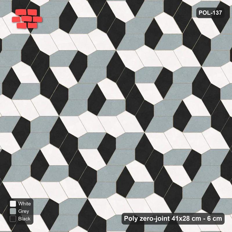 Interlock (Pasco) 41x28 cm · POL-137 · Random Lay Tumbling Three-Tone, Tuxedo, each orientation its own tone (tumbling blocks) · Top view Interlock (Pasco) 41x28 cm · POL-137 · Random Lay Tumbling Three-Tone, Tuxedo, each orientation its own tone (tumbling blocks) · Top view