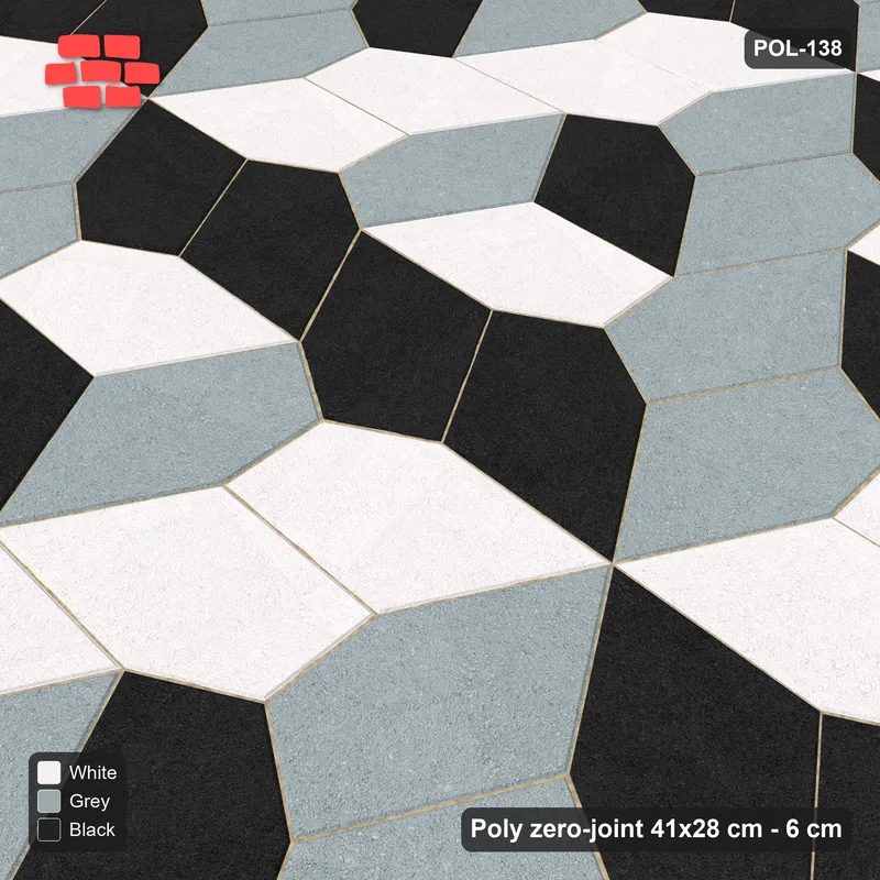 Interlock (Pasco) 41x28 cm · POL-138 · Random Lay Tumbling Three-Tone, Tuxedo, each orientation its own tone (tumbling blocks), kerb frame · Side view Interlock (Pasco) 41x28 cm · POL-138 · Random Lay Tumbling Three-Tone, Tuxedo, each orientation its own tone (tumbling blocks), kerb frame · Side view