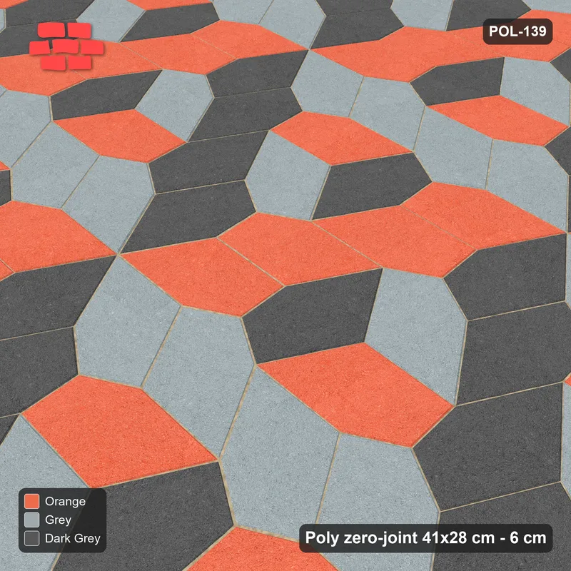 Interlock (Pasco) 41x28 cm · POL-139 · Random Lay Tumbling Three-Tone, Sunset Slate, each orientation its own tone (tumbling blocks) · Side view Interlock (Pasco) 41x28 cm · POL-139 · Random Lay Tumbling Three-Tone, Sunset Slate, each orientation its own tone (tumbling blocks) · Side view