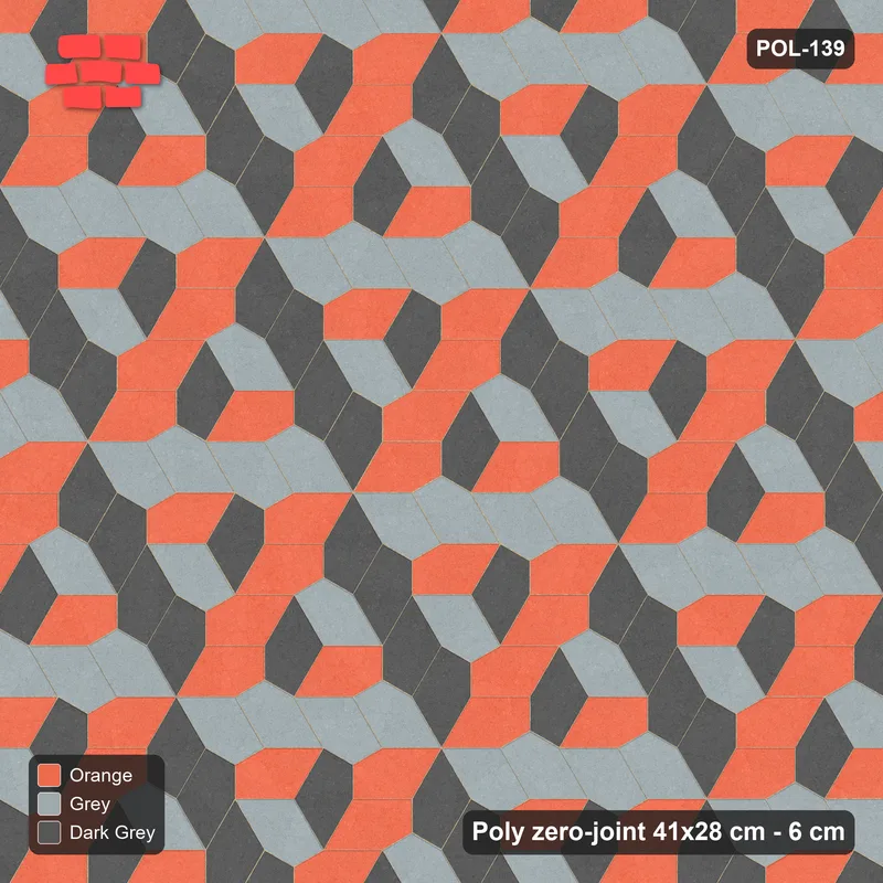 Interlock (Pasco) 41x28 cm · POL-139 · Random Lay Tumbling Three-Tone, Sunset Slate, each orientation its own tone (tumbling blocks) · Top view Interlock (Pasco) 41x28 cm · POL-139 · Random Lay Tumbling Three-Tone, Sunset Slate, each orientation its own tone (tumbling blocks) · Top view
