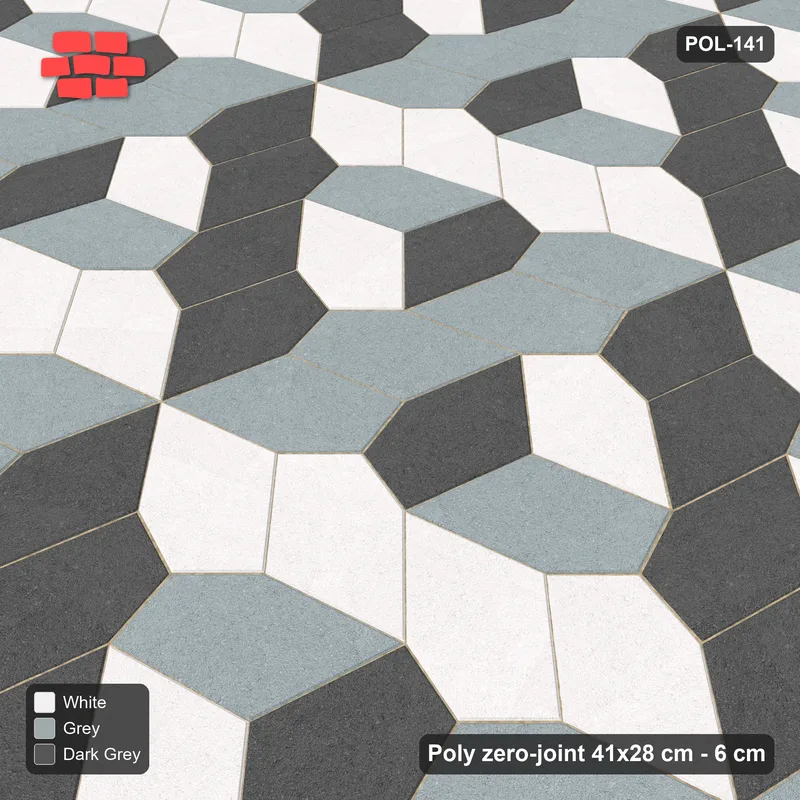 Interlock (Pasco) 41x28 cm · POL-141 · Random Lay Tumbling Three-Tone, Monochrome, each orientation its own tone (tumbling blocks) · Side view Interlock (Pasco) 41x28 cm · POL-141 · Random Lay Tumbling Three-Tone, Monochrome, each orientation its own tone (tumbling blocks) · Side view