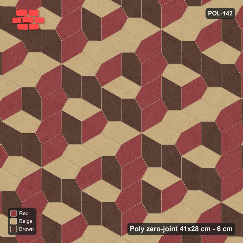 Interlock (Pasco) 41x28 cm · POL-142 · Random Lay Tumbling Three-Tone, Tuscany, each orientation its own tone (tumbling blocks), kerb frame · Top view Interlock (Pasco) 41x28 cm · POL-142 · Random Lay Tumbling Three-Tone, Tuscany, each orientation its own tone (tumbling blocks), kerb frame · Top view