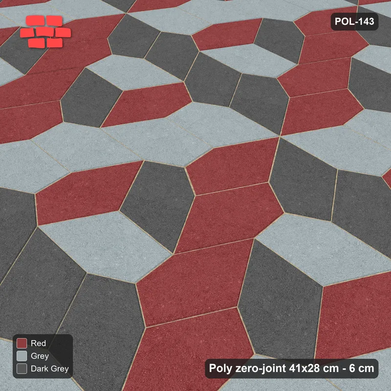 Interlock (Pasco) 41x28 cm · POL-143 · Random Lay Tumbling Three-Tone, Urban Brick, each orientation its own tone (tumbling blocks) · Side view Interlock (Pasco) 41x28 cm · POL-143 · Random Lay Tumbling Three-Tone, Urban Brick, each orientation its own tone (tumbling blocks) · Side view
