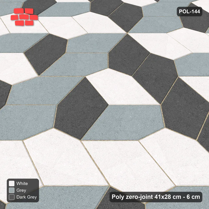 Interlock (Pasco) 41x28 cm · POL-144 · Random Lay Tumbling Three-Tone, Monochrome, each orientation its own tone (tumbling blocks) · Side view Interlock (Pasco) 41x28 cm · POL-144 · Random Lay Tumbling Three-Tone, Monochrome, each orientation its own tone (tumbling blocks) · Side view