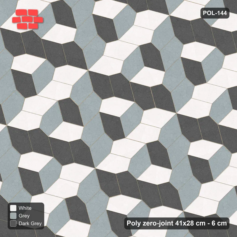 Interlock (Pasco) 41x28 cm · POL-144 · Random Lay Tumbling Three-Tone, Monochrome, each orientation its own tone (tumbling blocks) · Top view Interlock (Pasco) 41x28 cm · POL-144 · Random Lay Tumbling Three-Tone, Monochrome, each orientation its own tone (tumbling blocks) · Top view