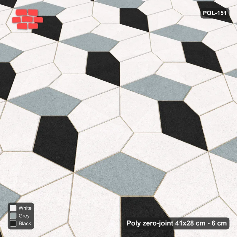 Interlock (Pasco) 41x28 cm · POL-151 · Random Lay Courtyard Cubes, Tuxedo, light base with two-tone cube faces · Side view Interlock (Pasco) 41x28 cm · POL-151 · Random Lay Courtyard Cubes, Tuxedo, light base with two-tone cube faces · Side view