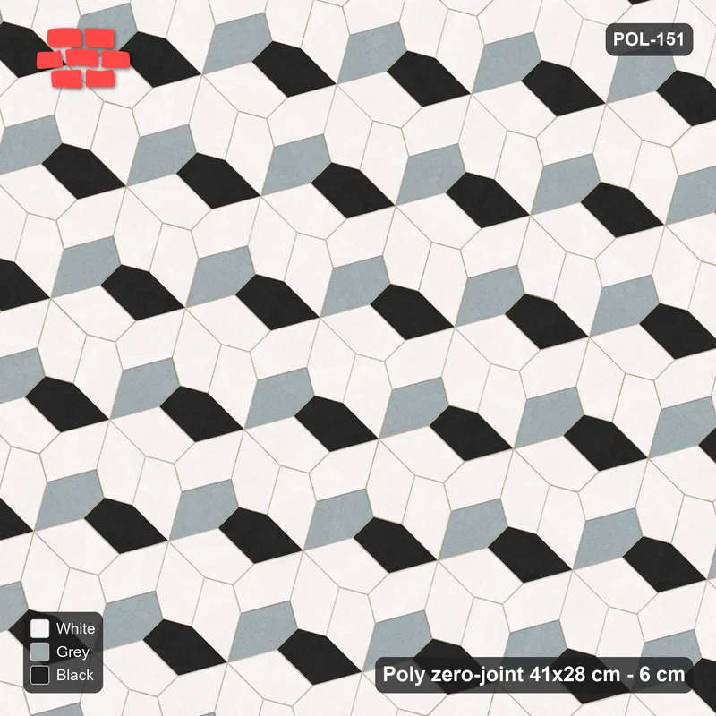 Interlock (Pasco) 41x28 cm · POL-151 · Random Lay Courtyard Cubes, Tuxedo, light base with two-tone cube faces · Top view Interlock (Pasco) 41x28 cm · POL-151 · Random Lay Courtyard Cubes, Tuxedo, light base with two-tone cube faces · Top view