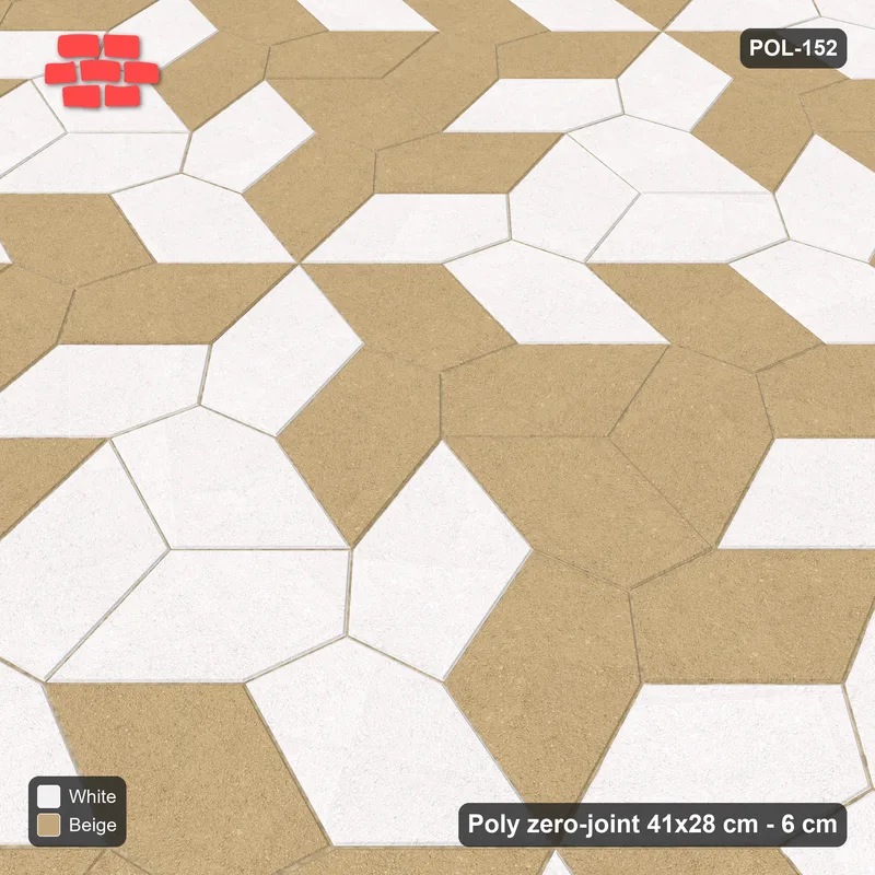 Interlock (Pasco) 41x28 cm · POL-152 · Random Lay Courtyard Cubes, Ivory & Sand, alternate orientations light / coloured · Side view Interlock (Pasco) 41x28 cm · POL-152 · Random Lay Courtyard Cubes, Ivory & Sand, alternate orientations light / coloured · Side view