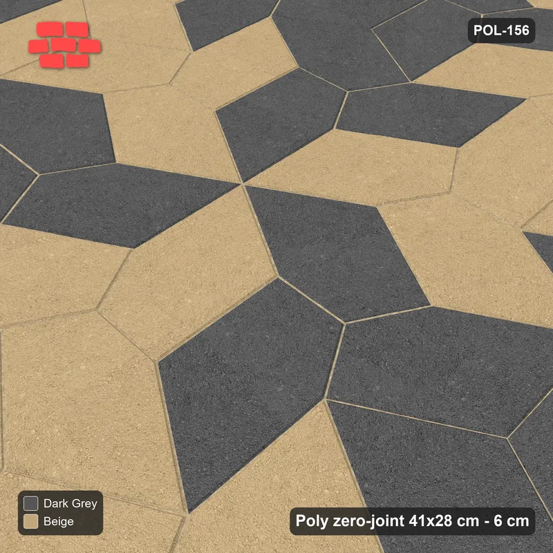 Interlock (Pasco) 41x28 cm · POL-156 · Random Lay Courtyard Cubes, Stone & Earth, alternate orientations light / coloured, kerb frame · Side view Interlock (Pasco) 41x28 cm · POL-156 · Random Lay Courtyard Cubes, Stone & Earth, alternate orientations light / coloured, kerb frame · Side view