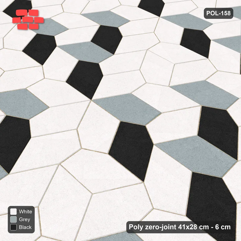 Interlock (Pasco) 41x28 cm · POL-158 · Random Lay Courtyard Cubes, Tuxedo, light base with two-tone cube faces · Side view Interlock (Pasco) 41x28 cm · POL-158 · Random Lay Courtyard Cubes, Tuxedo, light base with two-tone cube faces · Side view