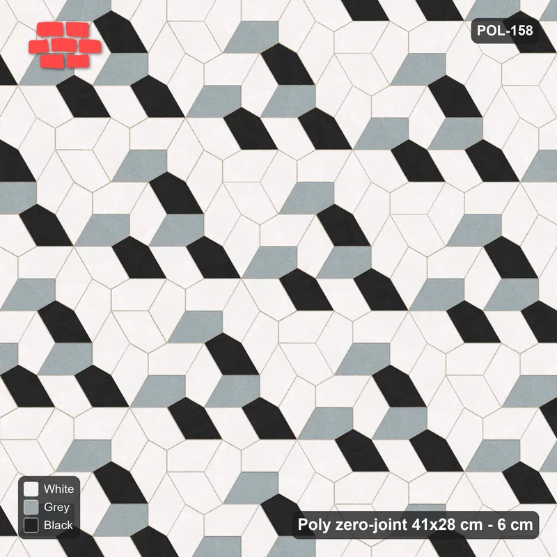 Interlock (Pasco) 41x28 cm · POL-158 · Random Lay Courtyard Cubes, Tuxedo, light base with two-tone cube faces · Top view Interlock (Pasco) 41x28 cm · POL-158 · Random Lay Courtyard Cubes, Tuxedo, light base with two-tone cube faces · Top view