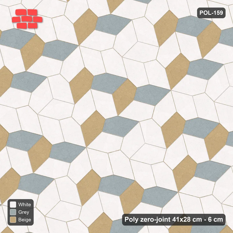 Interlock (Pasco) 41x28 cm · POL-159 · Random Lay Courtyard Cubes, Coastal, light base with two-tone cube faces, kerb frame · Top view Interlock (Pasco) 41x28 cm · POL-159 · Random Lay Courtyard Cubes, Coastal, light base with two-tone cube faces, kerb frame · Top view