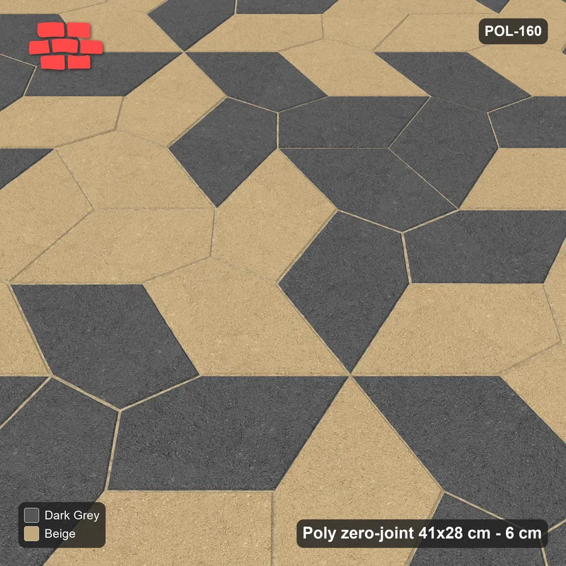 Interlock (Pasco) 41x28 cm · POL-160 · Random Lay Courtyard Cubes, Stone & Earth, alternate orientations light / coloured · Side view Interlock (Pasco) 41x28 cm · POL-160 · Random Lay Courtyard Cubes, Stone & Earth, alternate orientations light / coloured · Side view