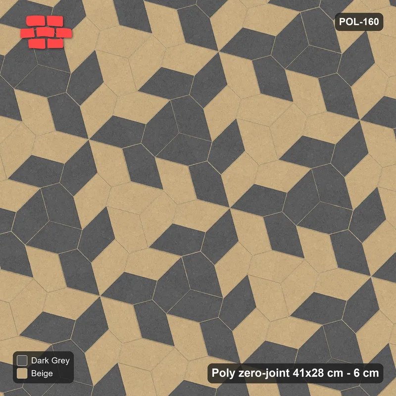 Interlock (Pasco) 41x28 cm · POL-160 · Random Lay Courtyard Cubes, Stone & Earth, alternate orientations light / coloured · Top view Interlock (Pasco) 41x28 cm · POL-160 · Random Lay Courtyard Cubes, Stone & Earth, alternate orientations light / coloured · Top view
