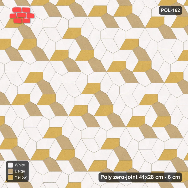 Interlock (Pasco) 41x28 cm · POL-162 · Random Lay Courtyard Cubes, Golden Sand, light base with two-tone cube faces, kerb frame · Top view Interlock (Pasco) 41x28 cm · POL-162 · Random Lay Courtyard Cubes, Golden Sand, light base with two-tone cube faces, kerb frame · Top view