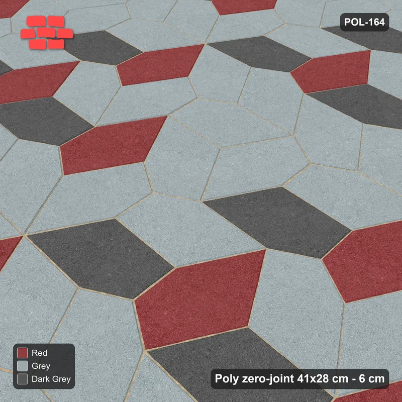 Interlock (Pasco) 41x28 cm · POL-164 · Random Lay Courtyard Cubes, Urban Brick, light base with two-tone cube faces · Side view Interlock (Pasco) 41x28 cm · POL-164 · Random Lay Courtyard Cubes, Urban Brick, light base with two-tone cube faces · Side view