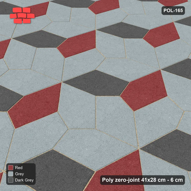 Interlock (Pasco) 41x28 cm · POL-165 · Random Lay Courtyard Cubes, Urban Brick, light base with two-tone cube faces · Side view Interlock (Pasco) 41x28 cm · POL-165 · Random Lay Courtyard Cubes, Urban Brick, light base with two-tone cube faces · Side view