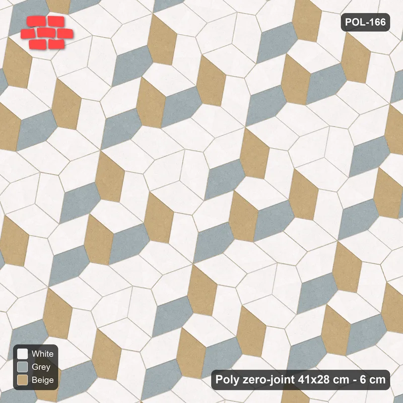 Interlock (Pasco) 41x28 cm · POL-166 · Random Lay Courtyard Cubes, Coastal, light base with two-tone cube faces · Top view Interlock (Pasco) 41x28 cm · POL-166 · Random Lay Courtyard Cubes, Coastal, light base with two-tone cube faces · Top view