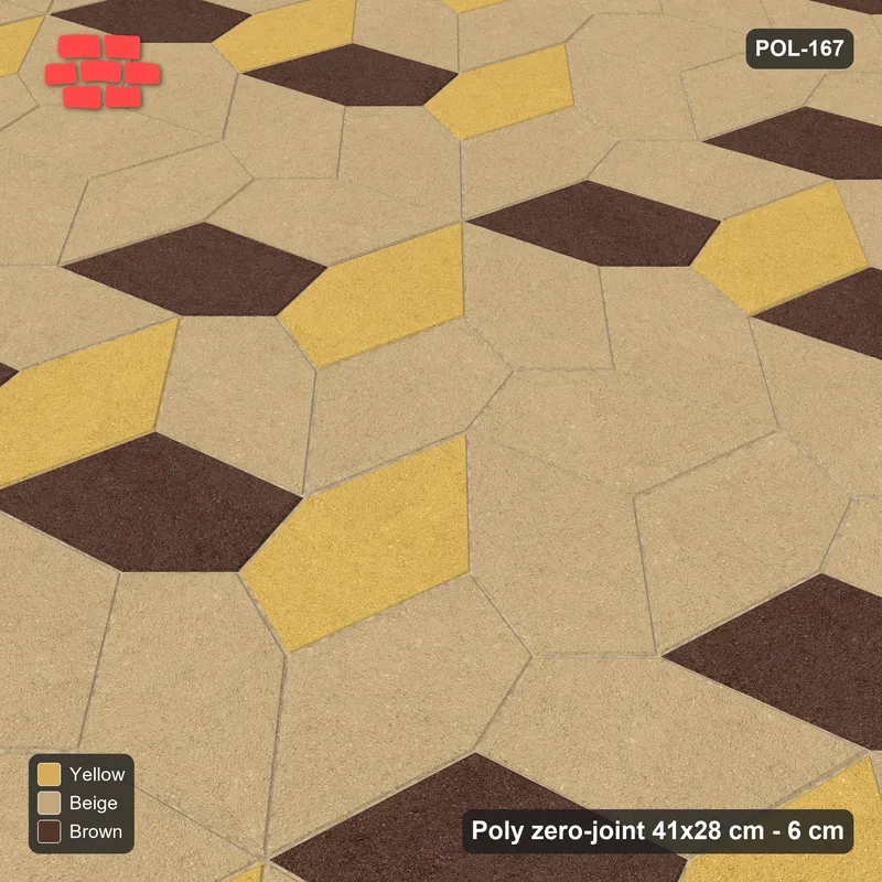 Interlock (Pasco) 41x28 cm · POL-167 · Random Lay Courtyard Cubes, Harvest Gold, light base with two-tone cube faces · Side view Interlock (Pasco) 41x28 cm · POL-167 · Random Lay Courtyard Cubes, Harvest Gold, light base with two-tone cube faces · Side view