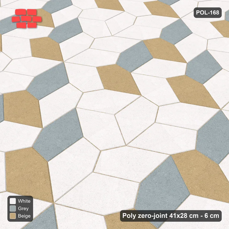 Interlock (Pasco) 41x28 cm · POL-168 · Random Lay Courtyard Cubes, Coastal, light base with two-tone cube faces · Side view Interlock (Pasco) 41x28 cm · POL-168 · Random Lay Courtyard Cubes, Coastal, light base with two-tone cube faces · Side view