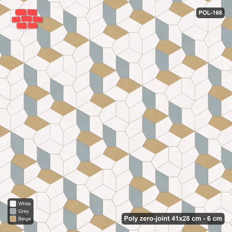 Interlock (Pasco) 41x28 cm · POL-168 · Random Lay Courtyard Cubes, Coastal, light base with two-tone cube faces · Top view Interlock (Pasco) 41x28 cm · POL-168 · Random Lay Courtyard Cubes, Coastal, light base with two-tone cube faces · Top view