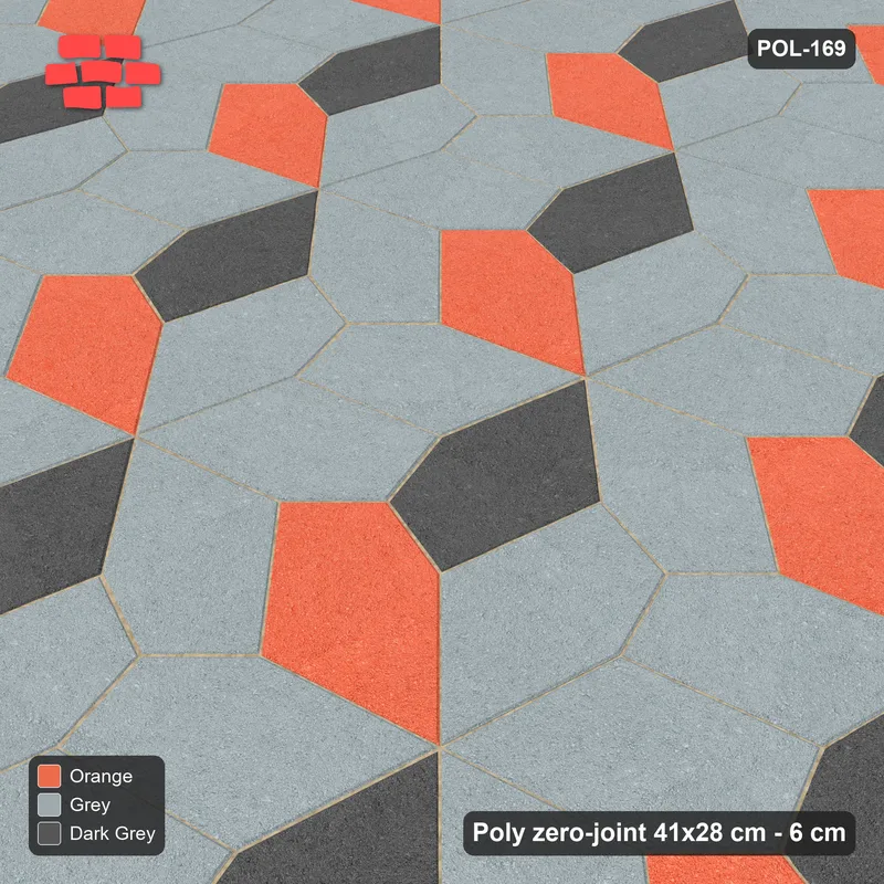 Interlock (Pasco) 41x28 cm · POL-169 · Random Lay Courtyard Cubes, Sunset Slate, light base with two-tone cube faces · Side view Interlock (Pasco) 41x28 cm · POL-169 · Random Lay Courtyard Cubes, Sunset Slate, light base with two-tone cube faces · Side view