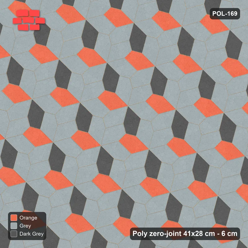 Interlock (Pasco) 41x28 cm · POL-169 · Random Lay Courtyard Cubes, Sunset Slate, light base with two-tone cube faces · Top view Interlock (Pasco) 41x28 cm · POL-169 · Random Lay Courtyard Cubes, Sunset Slate, light base with two-tone cube faces · Top view