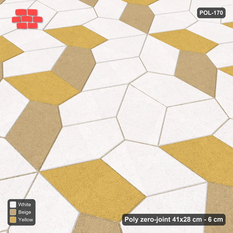 Interlock (Pasco) 41x28 cm · POL-170 · Random Lay Courtyard Cubes, Golden Sand, light base with two-tone cube faces · Side view Interlock (Pasco) 41x28 cm · POL-170 · Random Lay Courtyard Cubes, Golden Sand, light base with two-tone cube faces · Side view