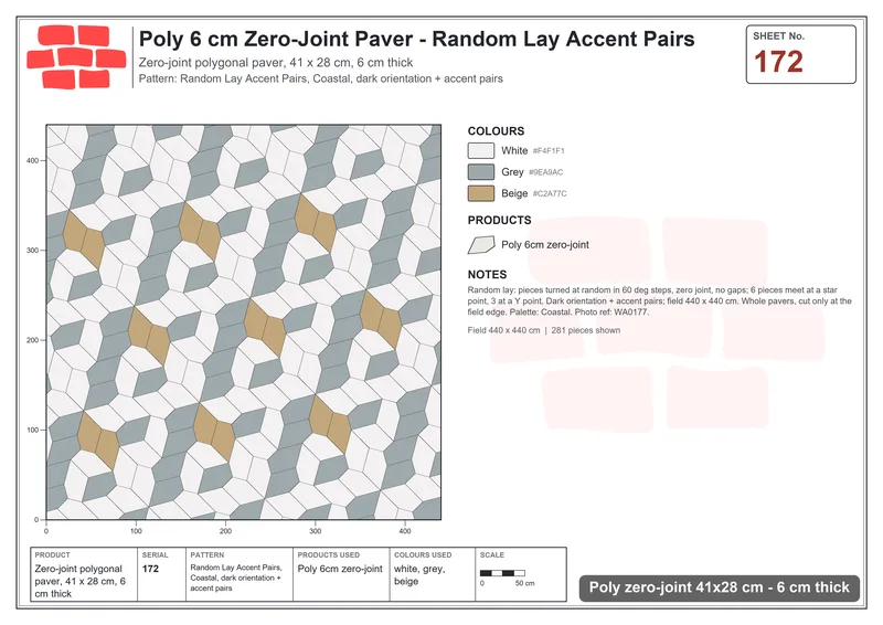 Interlock (Pasco) 41x28 cm · POL-172 · Random Lay Accent Pairs, Coastal, dark orientation + accent pairs · Laying plan Interlock (Pasco) 41x28 cm · POL-172 · Random Lay Accent Pairs, Coastal, dark orientation + accent pairs · Laying plan
