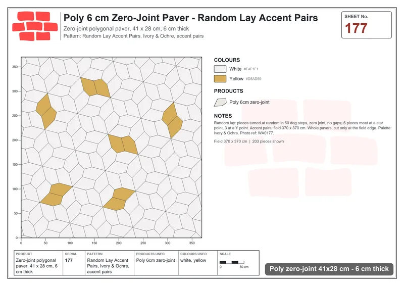 Interlock (Pasco) 41x28 cm · POL-177 · Random Lay Accent Pairs, Ivory & Ochre, accent pairs · Laying plan Interlock (Pasco) 41x28 cm · POL-177 · Random Lay Accent Pairs, Ivory & Ochre, accent pairs · Laying plan
