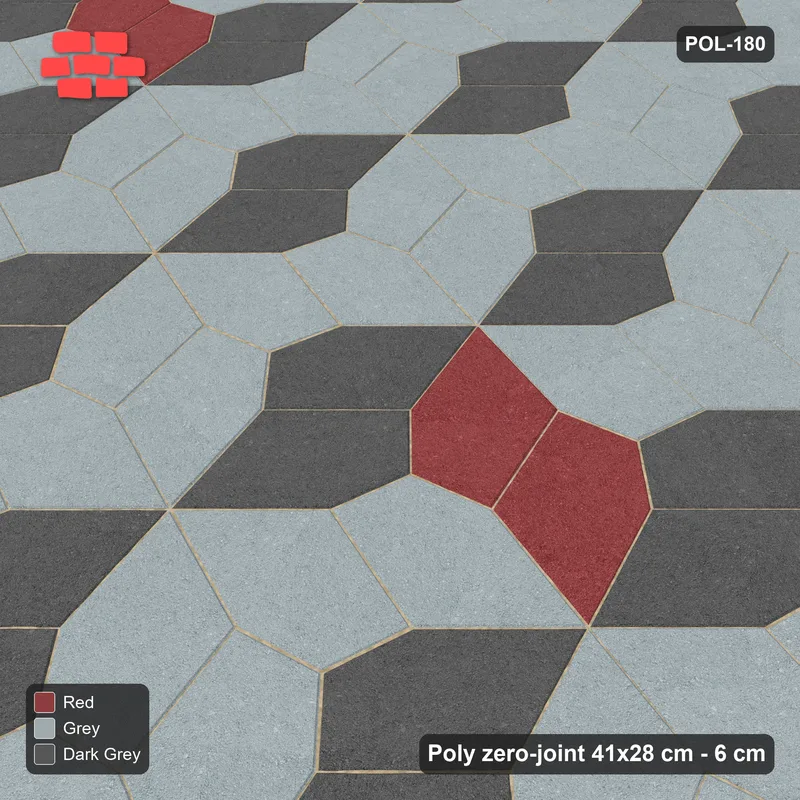 Interlock (Pasco) 41x28 cm · POL-180 · Random Lay Accent Pairs, Urban Brick, dark orientation + accent pairs · Side view Interlock (Pasco) 41x28 cm · POL-180 · Random Lay Accent Pairs, Urban Brick, dark orientation + accent pairs · Side view
