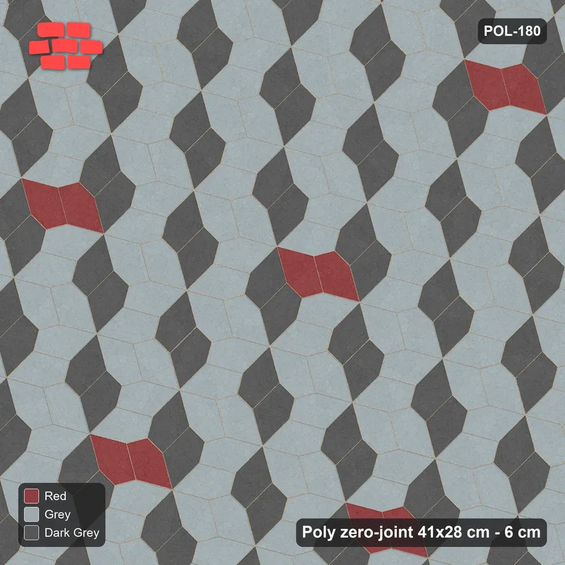 Interlock (Pasco) 41x28 cm · POL-180 · Random Lay Accent Pairs, Urban Brick, dark orientation + accent pairs · Top view Interlock (Pasco) 41x28 cm · POL-180 · Random Lay Accent Pairs, Urban Brick, dark orientation + accent pairs · Top view