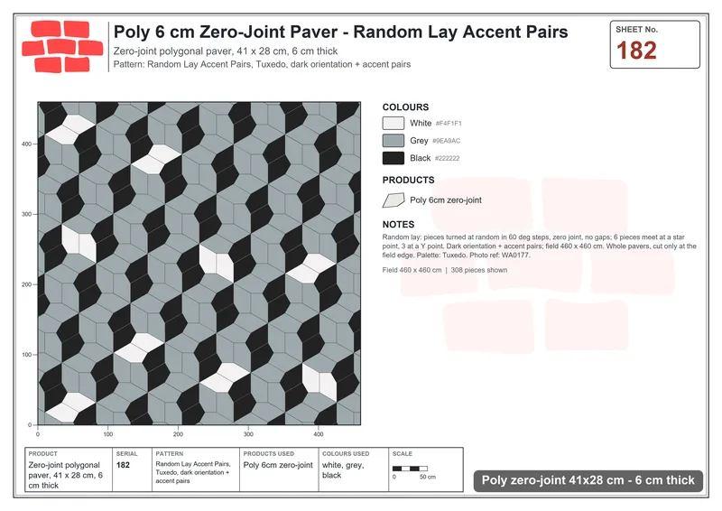 Interlock (Pasco) 41x28 cm · POL-182 · Random Lay Accent Pairs, Tuxedo, dark orientation + accent pairs · Laying plan Interlock (Pasco) 41x28 cm · POL-182 · Random Lay Accent Pairs, Tuxedo, dark orientation + accent pairs · Laying plan