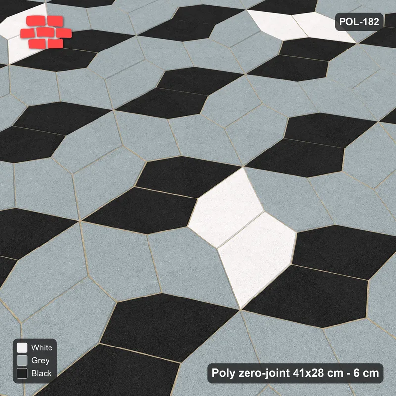 Interlock (Pasco) 41x28 cm · POL-182 · Random Lay Accent Pairs, Tuxedo, dark orientation + accent pairs · Side view Interlock (Pasco) 41x28 cm · POL-182 · Random Lay Accent Pairs, Tuxedo, dark orientation + accent pairs · Side view