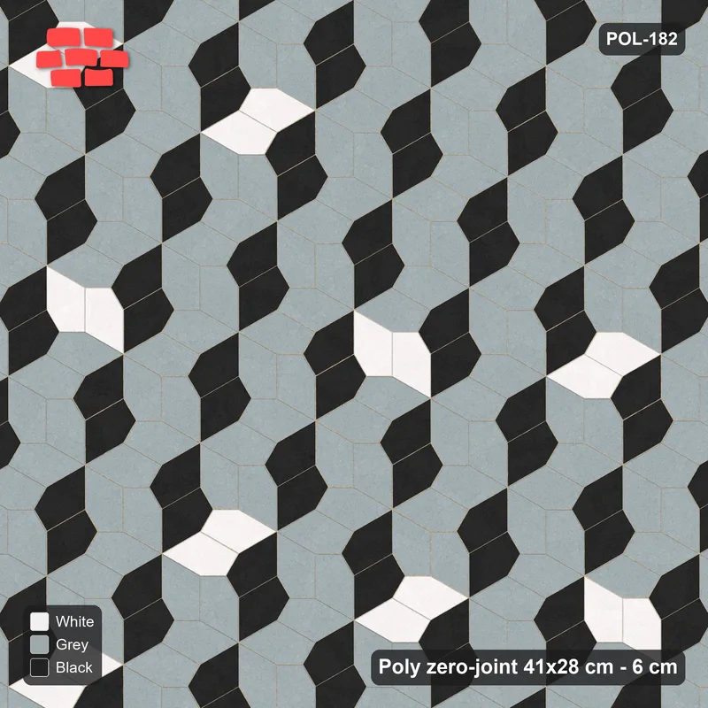 Interlock (Pasco) 41x28 cm · POL-182 · Random Lay Accent Pairs, Tuxedo, dark orientation + accent pairs · Top view Interlock (Pasco) 41x28 cm · POL-182 · Random Lay Accent Pairs, Tuxedo, dark orientation + accent pairs · Top view