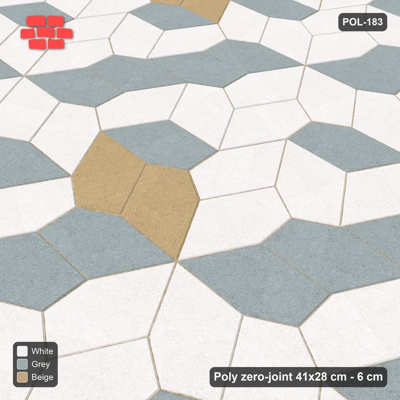 Interlock (Pasco) 41x28 cm · POL-183 · Random Lay Accent Pairs, Coastal, dark orientation + accent pairs, kerb frame · Side view Interlock (Pasco) 41x28 cm · POL-183 · Random Lay Accent Pairs, Coastal, dark orientation + accent pairs, kerb frame · Side view