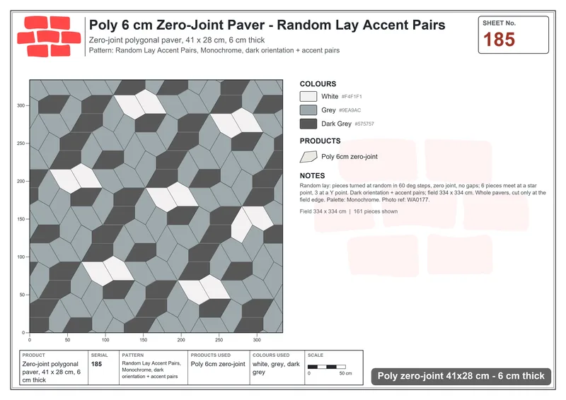 Interlock (Pasco) 41x28 cm · POL-185 · Random Lay Accent Pairs, Monochrome, dark orientation + accent pairs · Laying plan Interlock (Pasco) 41x28 cm · POL-185 · Random Lay Accent Pairs, Monochrome, dark orientation + accent pairs · Laying plan