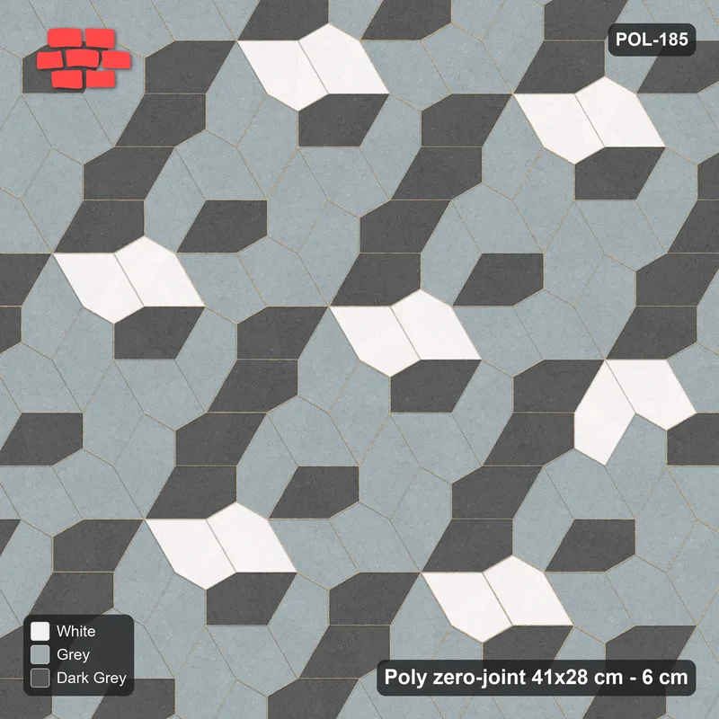 Interlock (Pasco) 41x28 cm · POL-185 · Random Lay Accent Pairs, Monochrome, dark orientation + accent pairs · Top view Interlock (Pasco) 41x28 cm · POL-185 · Random Lay Accent Pairs, Monochrome, dark orientation + accent pairs · Top view