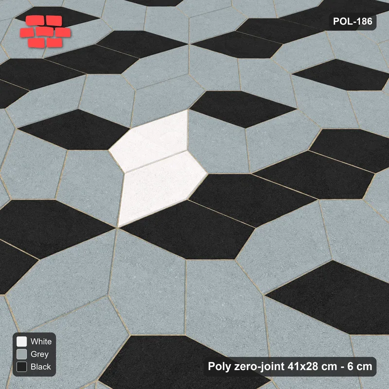 Interlock (Pasco) 41x28 cm · POL-186 · Random Lay Accent Pairs, Tuxedo, dark orientation + accent pairs, kerb frame · Side view Interlock (Pasco) 41x28 cm · POL-186 · Random Lay Accent Pairs, Tuxedo, dark orientation + accent pairs, kerb frame · Side view