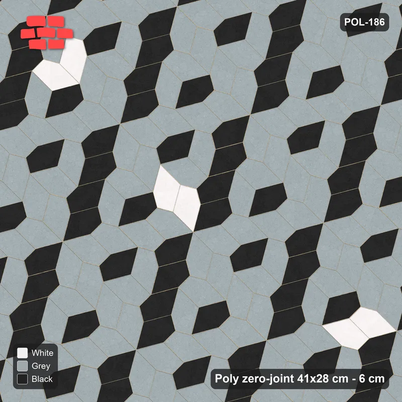 Interlock (Pasco) 41x28 cm · POL-186 · Random Lay Accent Pairs, Tuxedo, dark orientation + accent pairs, kerb frame · Top view Interlock (Pasco) 41x28 cm · POL-186 · Random Lay Accent Pairs, Tuxedo, dark orientation + accent pairs, kerb frame · Top view