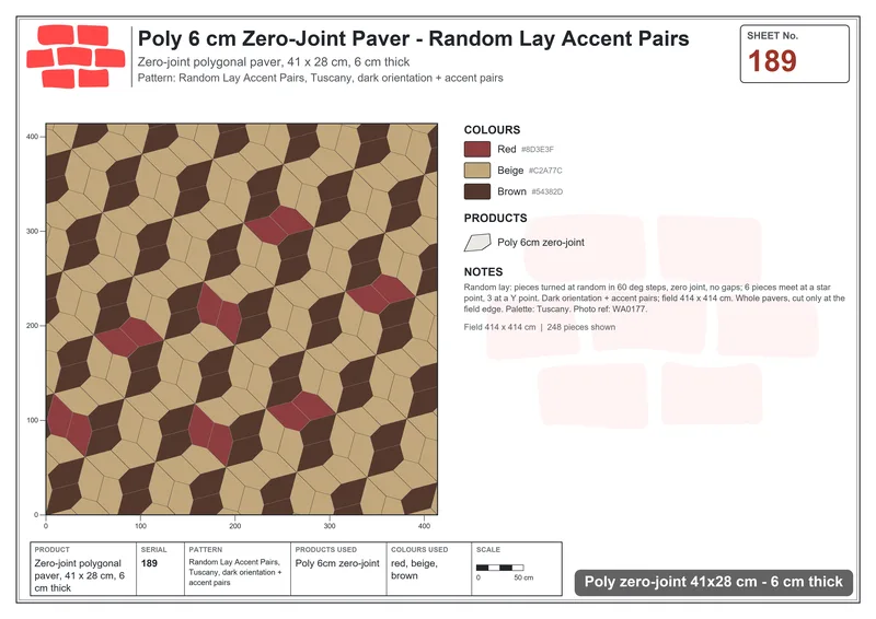 Interlock (Pasco) 41x28 cm · POL-189 · Random Lay Accent Pairs, Tuscany, dark orientation + accent pairs · Laying plan Interlock (Pasco) 41x28 cm · POL-189 · Random Lay Accent Pairs, Tuscany, dark orientation + accent pairs · Laying plan