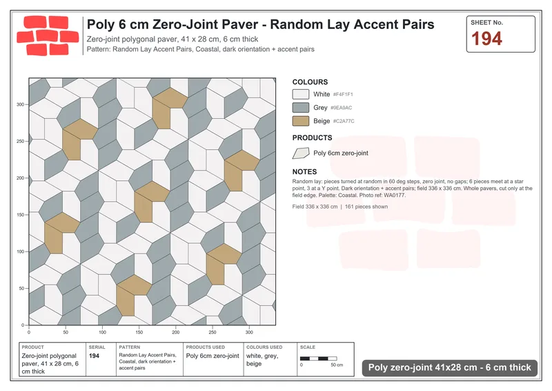 Interlock (Pasco) 41x28 cm · POL-194 · Random Lay Accent Pairs, Coastal, dark orientation + accent pairs · Laying plan Interlock (Pasco) 41x28 cm · POL-194 · Random Lay Accent Pairs, Coastal, dark orientation + accent pairs · Laying plan