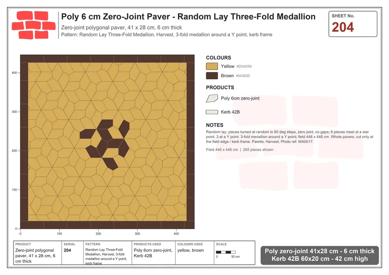Interlock (Pasco) 41x28 cm · POL-204 · Random Lay Three-Fold Medallion, Harvest, 3-fold medallion around a Y point, kerb frame · Laying plan Interlock (Pasco) 41x28 cm · POL-204 · Random Lay Three-Fold Medallion, Harvest, 3-fold medallion around a Y point, kerb frame · Laying plan