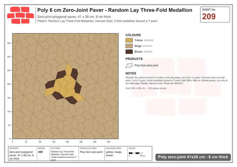 Interlock (Pasco) 41x28 cm · POL-209 · Random Lay Three-Fold Medallion, Harvest Gold, 3-fold medallion around a Y point · Laying plan Interlock (Pasco) 41x28 cm · POL-209 · Random Lay Three-Fold Medallion, Harvest Gold, 3-fold medallion around a Y point · Laying plan