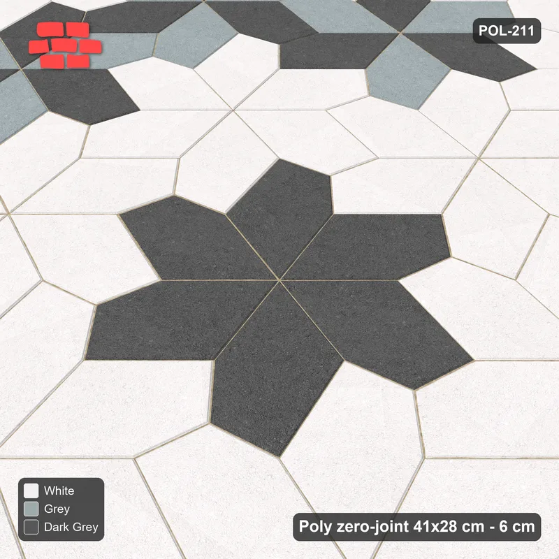 Interlock (Pasco) 41x28 cm · POL-211 · Random Lay Rosette Border, Monochrome, border ring of rosettes, kerb frame · Side view Interlock (Pasco) 41x28 cm · POL-211 · Random Lay Rosette Border, Monochrome, border ring of rosettes, kerb frame · Side view