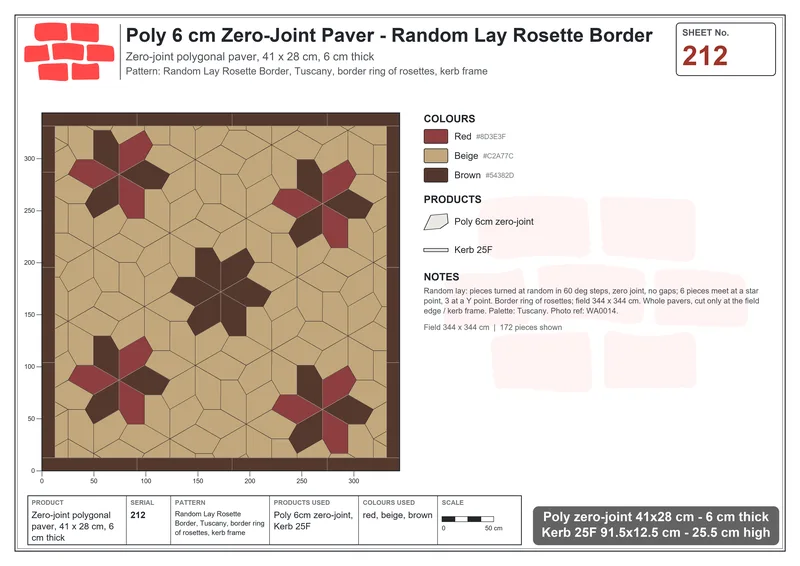 Interlock (Pasco) 41x28 cm · POL-212 · Random Lay Rosette Border, Tuscany, border ring of rosettes, kerb frame · Laying plan Interlock (Pasco) 41x28 cm · POL-212 · Random Lay Rosette Border, Tuscany, border ring of rosettes, kerb frame · Laying plan